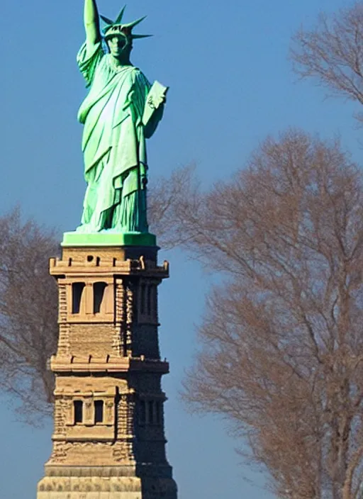 Prompt: the statue of liberty has shrek face