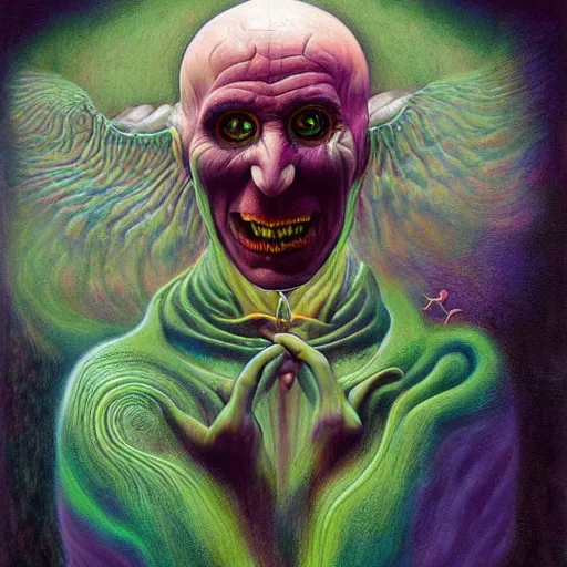 Image similar to Voldemort ego trip on lsd, by alex grey, by Esao Andrews and Karol Bak and Zdzislaw Beksinski and Zdzisław Beksiński, trending on ArtStation