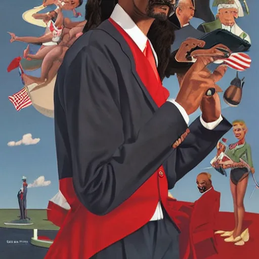 Prompt: Snoop Dogg as president of the United states by gil Elvgren and Ilya kuvshinov