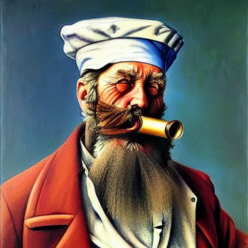 Prompt: painting of sailor hobo hyperrealism vasily vereshchagin with pipe