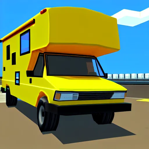 Image similar to breaking bad winnebago driving minigame, nintendo 6 4 screenshot, low poly, aliased