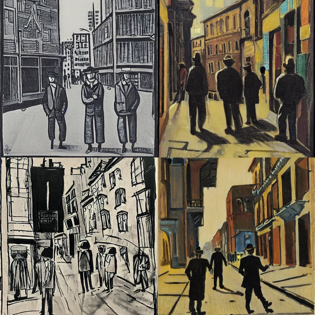 Prompt: men in a street, spiegelman