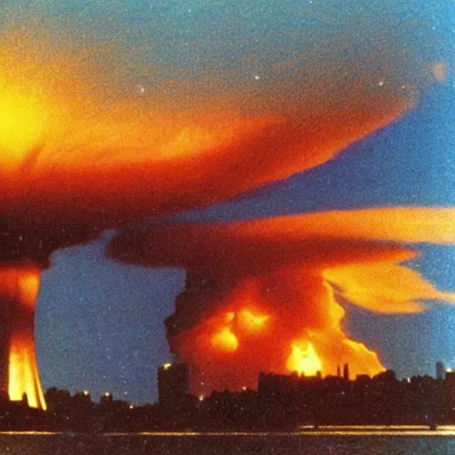 Prompt: photo of a nuclear explosion in new york in the year 1 9 8 9, color picture