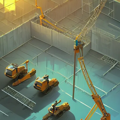 Prompt: construction site with living happy robotic construction vehicles game smooth median photoshop filter cutout vector, behance hd by jesper ejsing, by rhads, makoto shinkai and lois van baarle, ilya kuvshinov, rossdraws global illumination