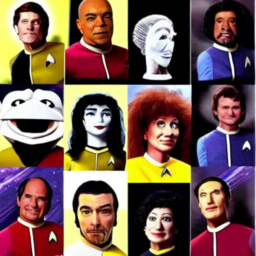 Prompt: the crew of star trek tng as muppets