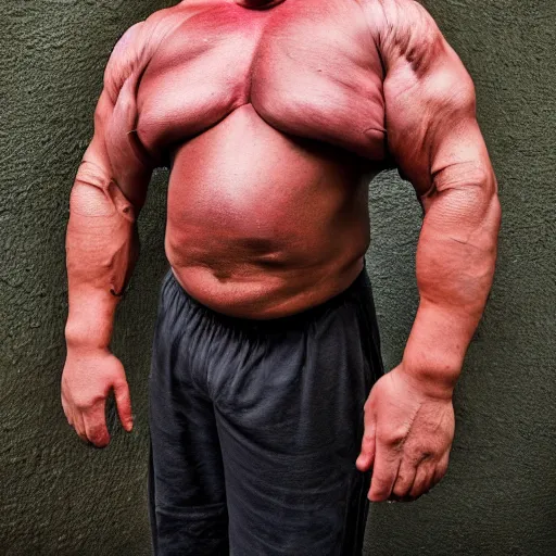 Prompt: synthol arms infection, medium shot, dslr,