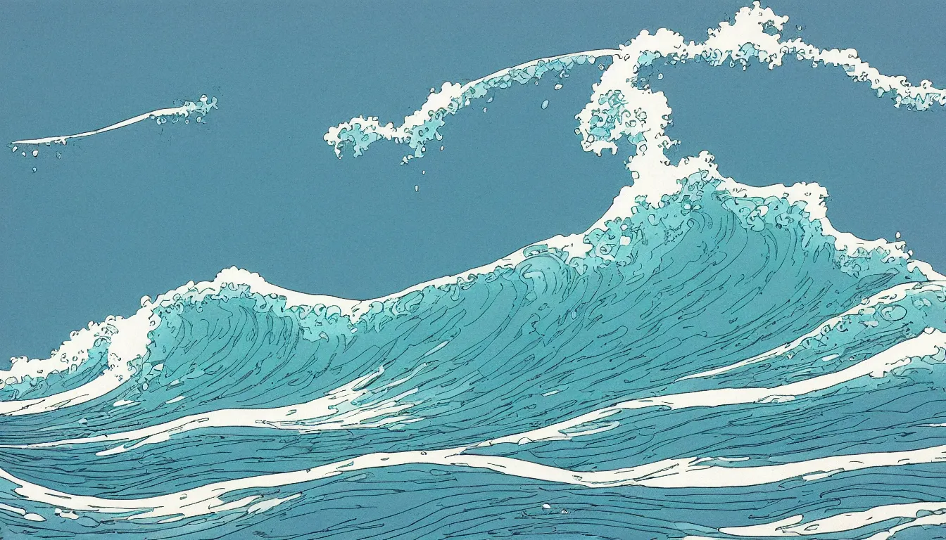 Image similar to Crashing ocean wave by Moebius, minimalist, detailed