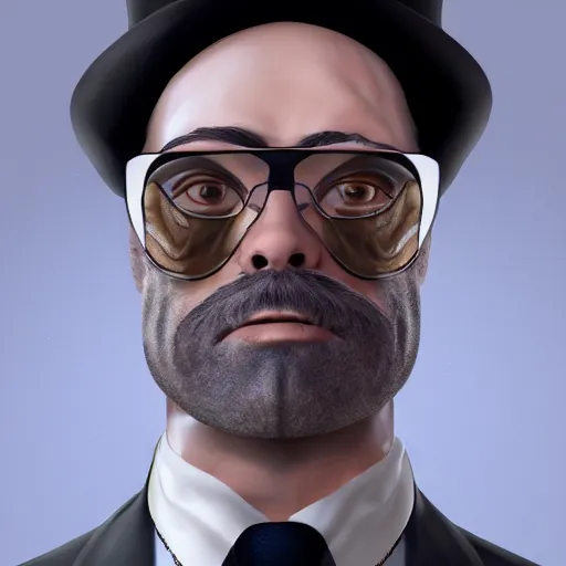 Prompt: portrait of mr. white wearing a hat with a steampunk monocle, trending in artstation, 4k,