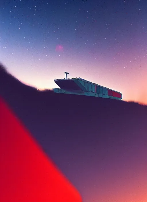 Image similar to no man's sky freighter over forte belvedere, red and blue hour, by ismail inceoglu