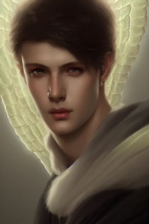 Image similar to a portrait of the male angel Azazel, illustration, soft lighting, soft details, iridescent lights, painting oil on canvas by Edmund Blair Leighton and Charlie Bowater octane render trending on artstation d&d characters, 4k, 8k, HD