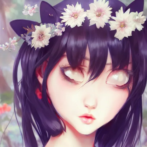 Image similar to realistic beautiful gorgeous natural cute fantasy girl black hair cute black cat ears beautiful eyes in maid dress outfit art drawn full HD 4K highest quality in artstyle by professional artists WLOP, Taejune Kim, JeonSeok Lee, ArtGerm, Ross draws, Zeronis, Chengwei Pan on Artstation