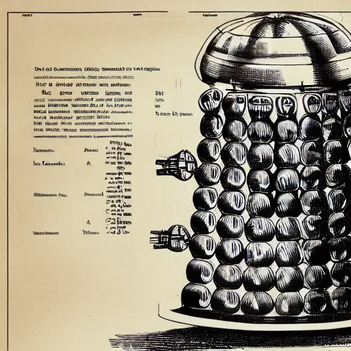 Image similar to vintage medical illustration of a dalek