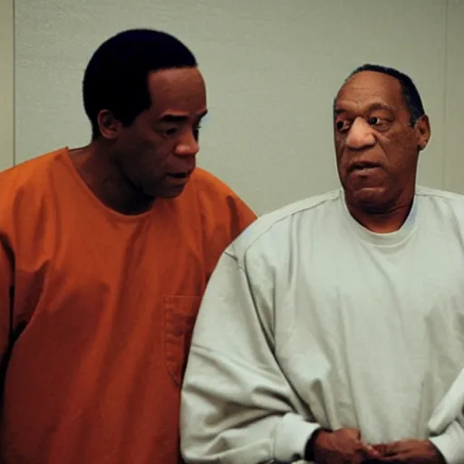 Image similar to bill cosby and oj simpson in a prison cell together, award winning, 8k