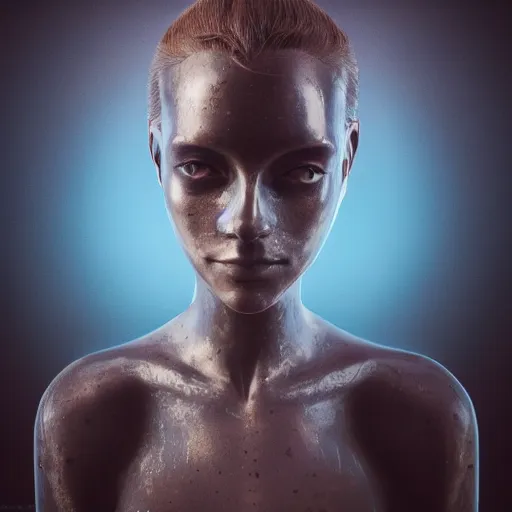 Prompt: Fine art photography portrait of a solarpunk half robot half human girl with real human face, highly detailed, photorealism, cinematic lighting 8k