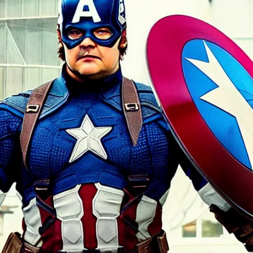 Image similar to film still of jack black as captain america, photography