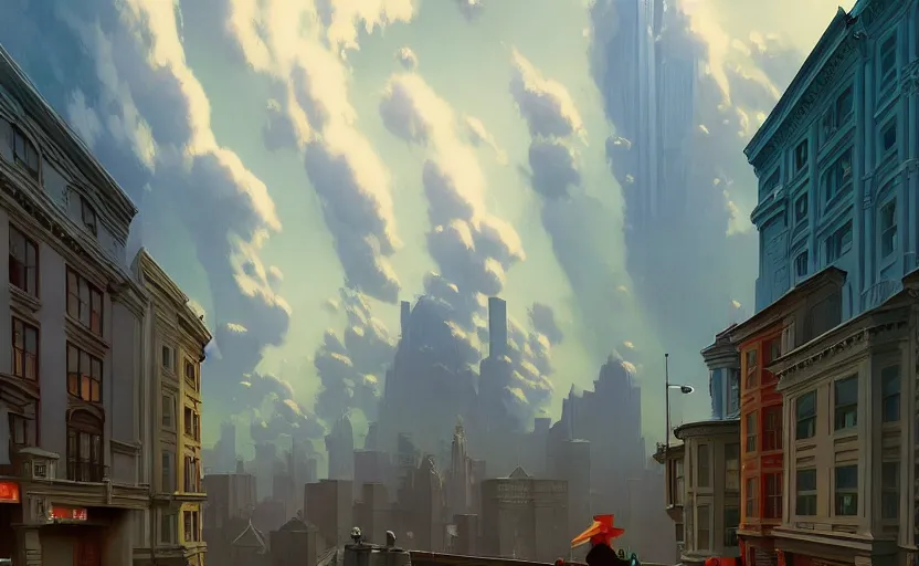 Prompt: A victorian city built on the clouds , very coherent, painted by Edward Hopper, Wayne Barlowe, painted by James Gilleard, airbrush, art by JamesJean