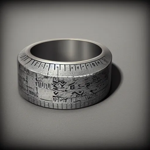 Image similar to the ring from lord if the rings with an imprinted ruler, cm scale imprinted on the inside of the ring, highly detailed, 8 k, trending on artstation, mystic, rpg artwork