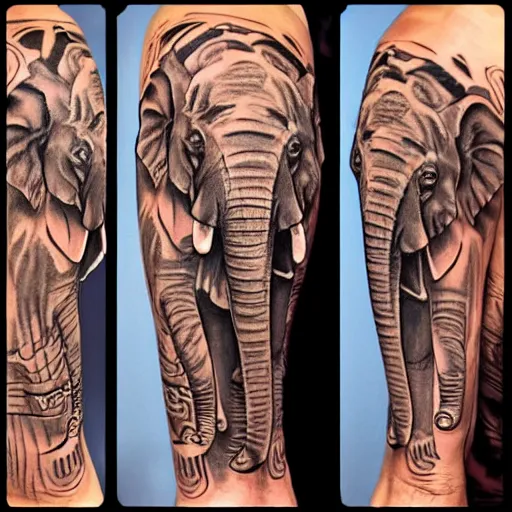 Image similar to elephant, bone, tiger tattoo