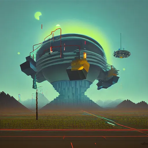 Image similar to beautiful painting of spasms of voxels over discretized skies in the style of Simon Stålenhag and H. R. Giger, detailed, trending on Artstation