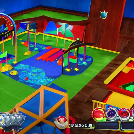 Prompt: gameplay screenshot of a mcdonald's playplace in elden ring