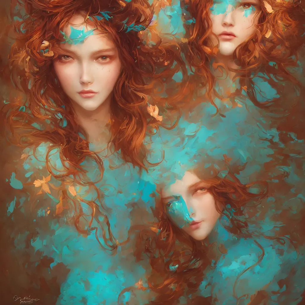 Image similar to A beautiful digital painting of a beautiful girl with teal skin and antlers made of wood, brown curly hair with autmn leaves, by Stanley Artgerm Lau, WLOP, Rossdraws, James Jean, Andrei Riabovitchev, Marc Simonetti, and Sakimichan, trending on artstation, SFW version