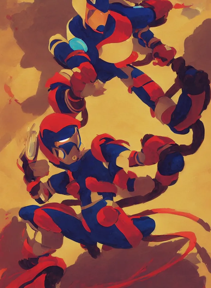 Image similar to orientalist painting of a ninja megaman x zero, in the style of syd mead, jeremy cowart, by greg rutkowski, by greg tocchini, by james gilleard, by joe fenton