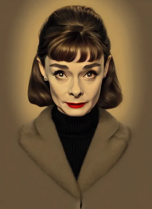 Image similar to twin peaks movie poster art, portrait of audrey hepburn, from scene from twin peaks, clean, simple illustration, nostalgic, domestic, highly detailed, digital painting, artstation, concept art, smooth, sharp focus, illustration, artgerm, donato giancola, joseph christian leyendecker, wlop