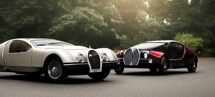 Image similar to a single bugatti type 5 7 sc atlantic and delorean hybrid, dslr, volumetric lighting