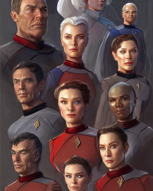 Prompt: portrait of medieval star trek cast, elegant, real life skin, intricate, high detailed, artstation, concept art, smooth, sharp focus, art by artgerm and greg rutkowski