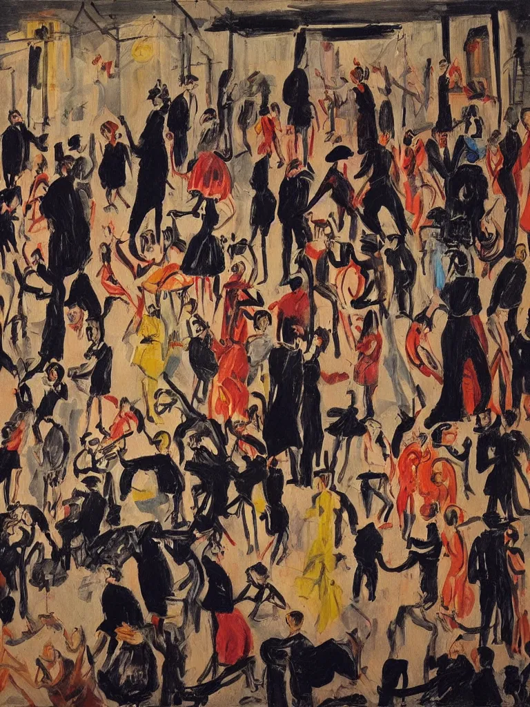 Image similar to nightlife in lisbon, feminist view, lisbon city at night, art in the style of paula rego