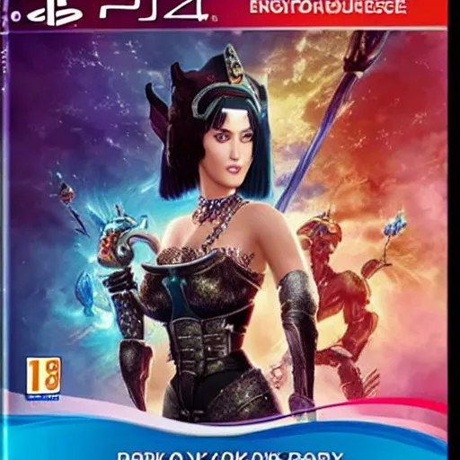 Prompt: video game box art of a ps 4 game called katy perry's dark horse, 4 k, highly detailed cover art.