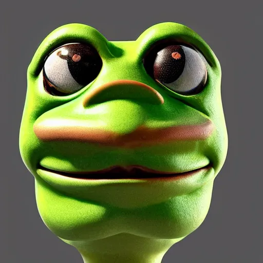 Image similar to clay head of pepe the frog, 3d sculpture, textured, fine detail, lifelike, photo, high resolution