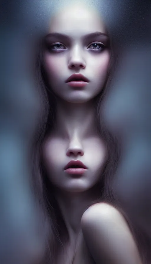 Image similar to inside a soul of a gorgeous young girl , searching for eternity, dark forest in the style of stefan kostic, realistic, sharp focus, 8k high definition, high fashion, vogue, insanely detailed, soft light, colorful smoke, intricate, elegant, art by stanley lau and artgerm, sigma 85mm art