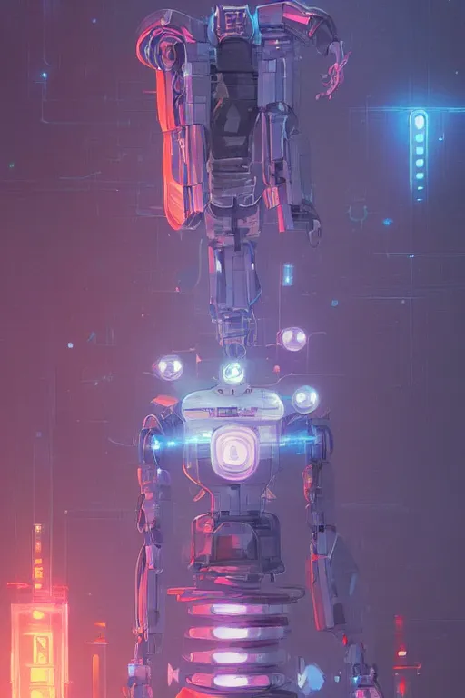 Prompt: techno magic robot surrounded by techy glowing glitch magic, interesting composition, cassette - futurism, d & d, sketchy lines and brushstrokes, no blur, 4 k resolution, ultra detailed, style of greg rutkowski, zac retz, kawase hasui, beeple, eddie mendoza, alphonse mucha,