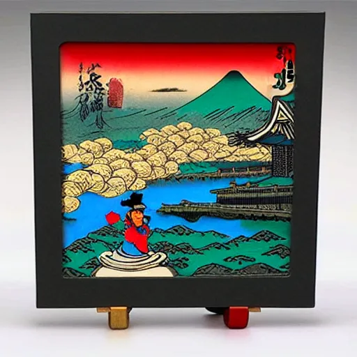 Image similar to claymation, 3 d clay sculpture, made of clay, ukiyo - e landscape sculpture, colorful, detailed, inspired by ando hiroshige