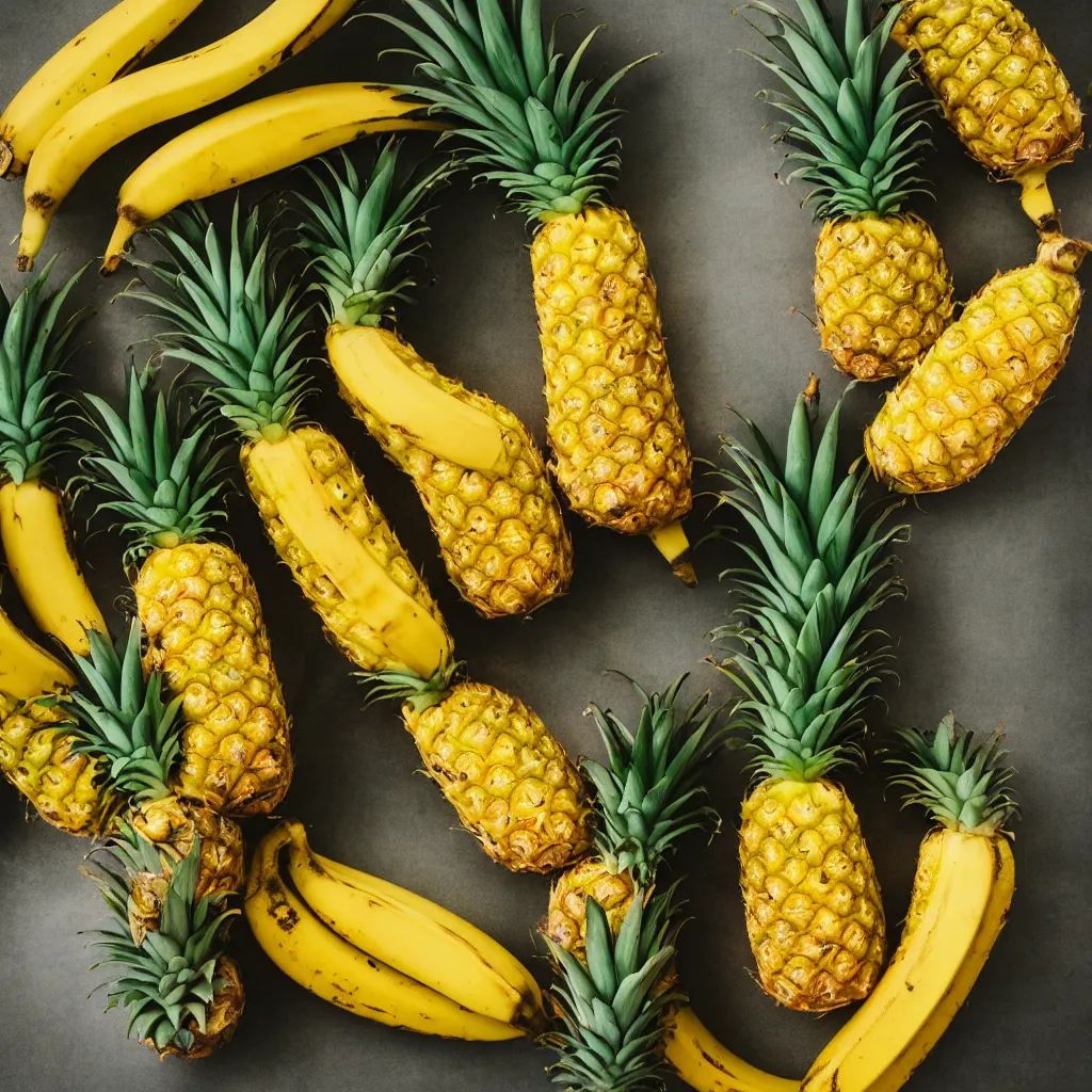 Image similar to pineapple that looks like a banana, hyper real, food photography, high quality