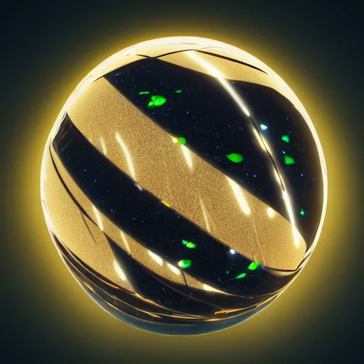 Image similar to tilt shift sphere ipercube huge light intricate reflection diffraction marble gold obsidian preraffaellite photography cut, octane, artstation render 8 k neon