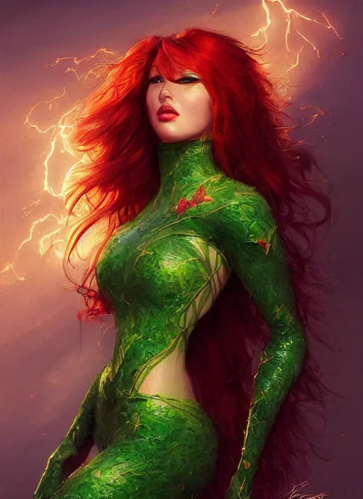 Prompt: A beautiful portrait of Lightning McQueen as Poison Ivy from Batman movie, digital art by Eugene de Blaas and Ross Tran, vibrant color scheme, highly detailed, in the style of romanticism, cinematic, artstation, Greg rutkowski