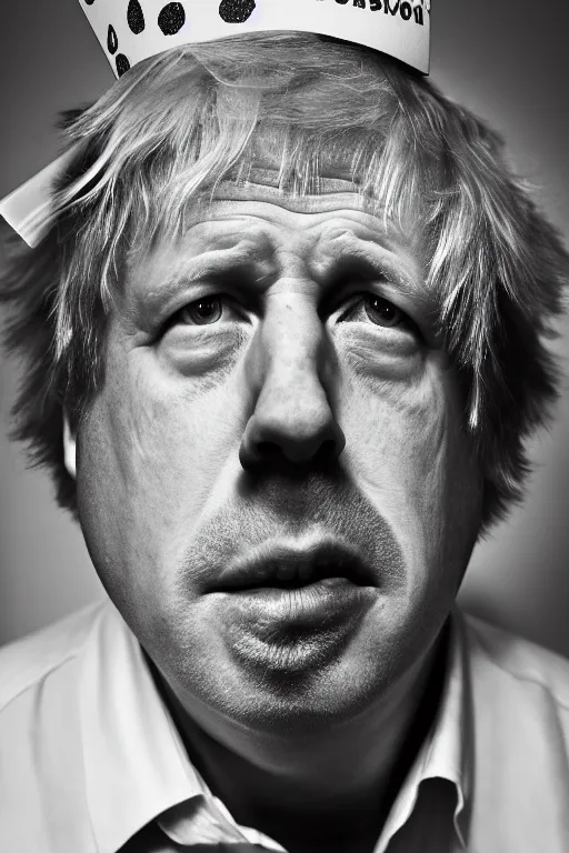 Image similar to boris johnson wearing a party hat and smoking a weed joint, photographed, portrait, photographic, hdr, 4 k