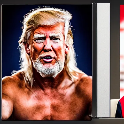 Image similar to 4 k portrait sony a 7 f 2. 8 of donald trump as a greek warrior fighting us president joe biden as a taliban leader