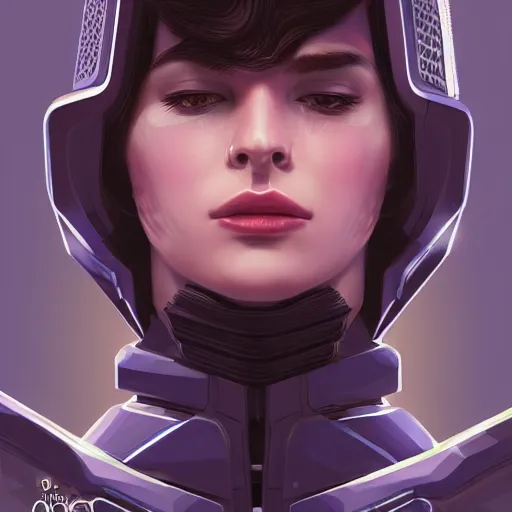 Image similar to portrait of a beautiful dark - haired androgynous space ranger, soft lightning, high detailed, intricate, elegant, smooth, sharp focus, cyberpunk, high contrast, artstation, art by lily abdullina and borja pindado,