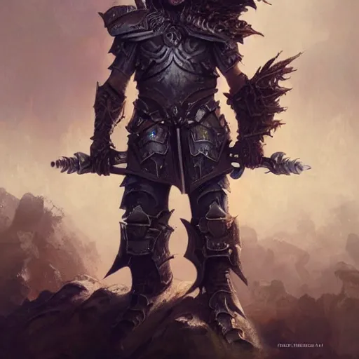 Image similar to a full metal paladin in the style of peter andrew jones and tom bagshaw, heavy metal album cover, fantasy warrior, standing before ancient ruins