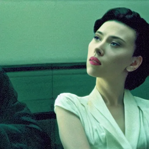 Image similar to intimate movie still of scarlett johansson in wong kar wai in the mood for love