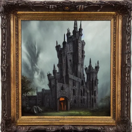 Image similar to dark and eerie gothic castle made of flesh, extremely detailed, oil painting