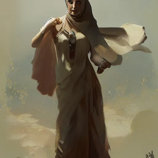 Prompt: zeus wearing an islamic women clothes by greg rutkowski