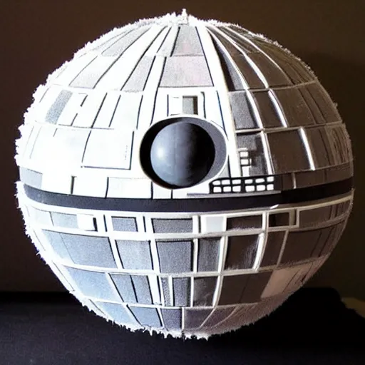 Prompt: star wars death star made of jelly and styrofoam