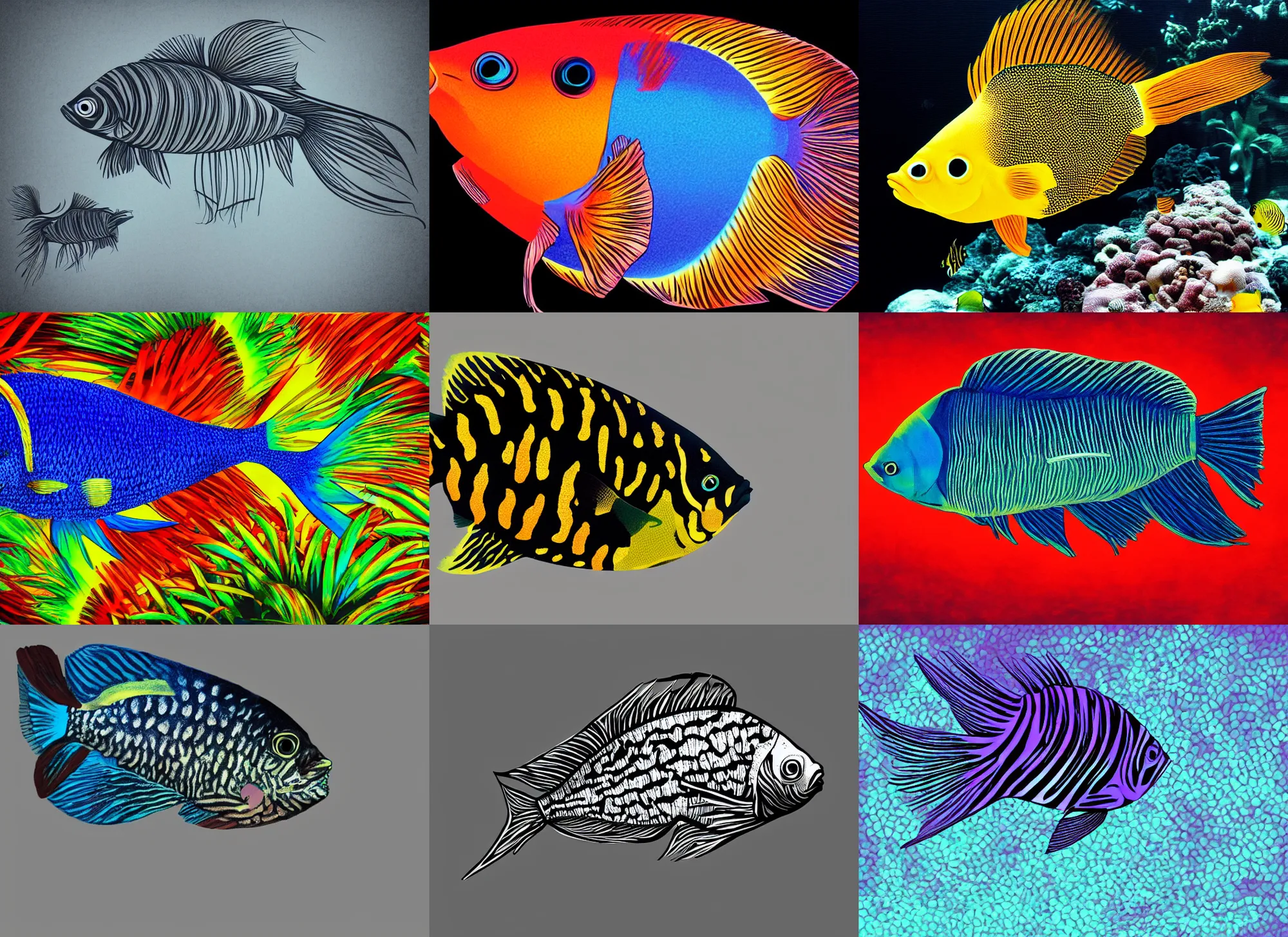 Prompt: tropical fish side profile, black background, hyper - realistic