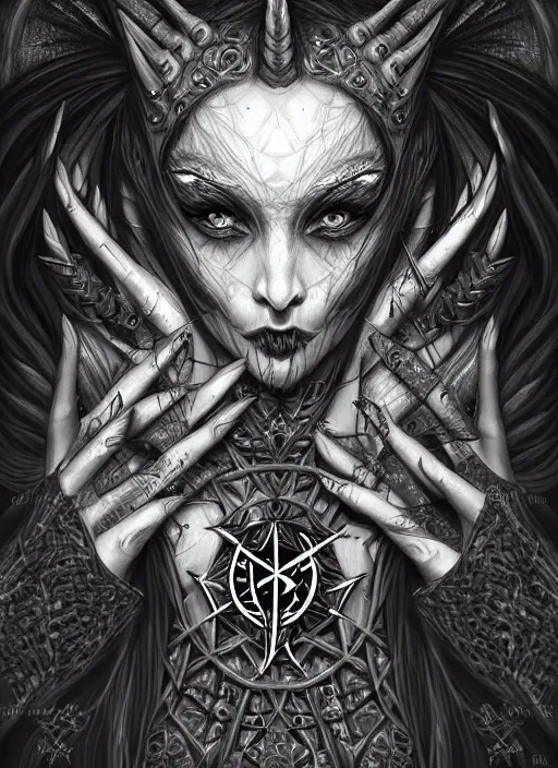 Prompt: a beautiful illustration of a satanic witch intricate sharp focus illustration highly detailed digital painting concept art