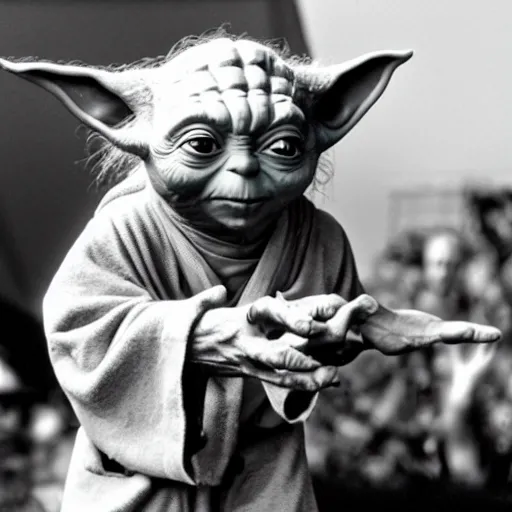 Image similar to yoda performing at woodstock