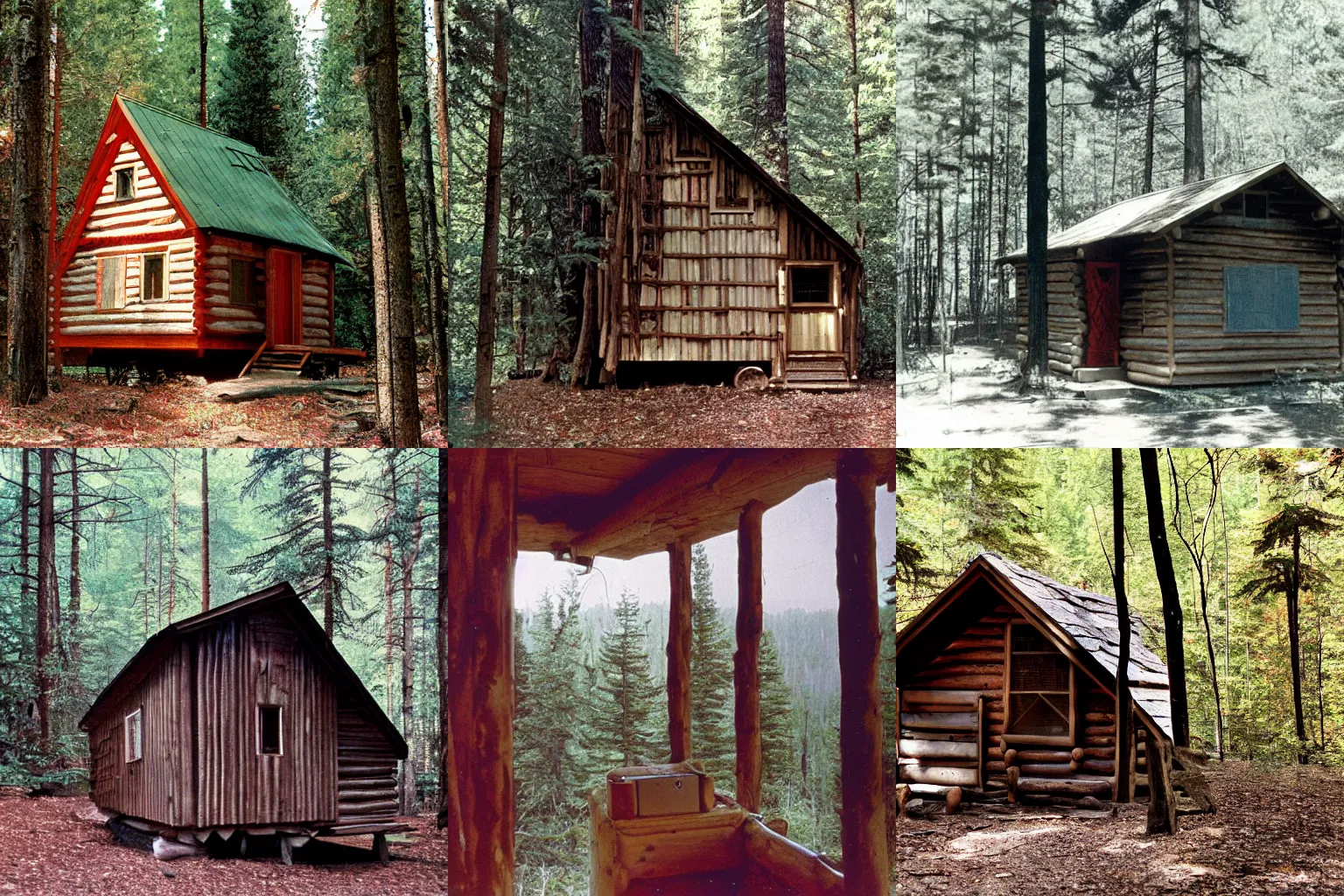 Prompt: kodachrome photo of unabomber cabin in woods